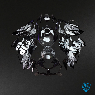Kawasaki ZX6R (2019-2023) Gloss Black & White Flowers - Custom ABS Fairing Kit