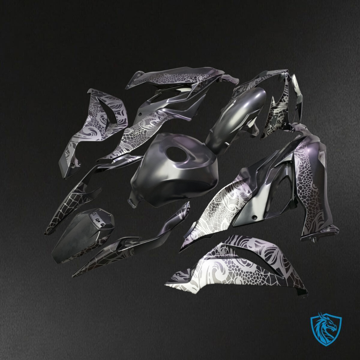 Kawasaki ZX6R (2019-2023) Gloss Black Tribal - Custom ABS Fairing Kit