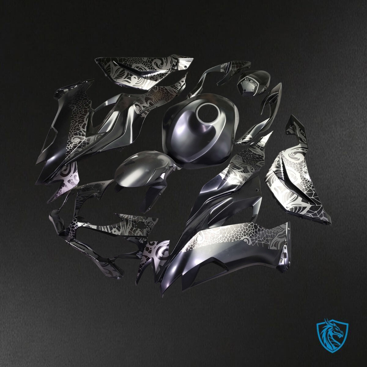 Kawasaki ZX6R (2019-2023) Gloss Black Tribal - Custom ABS Fairing Kit