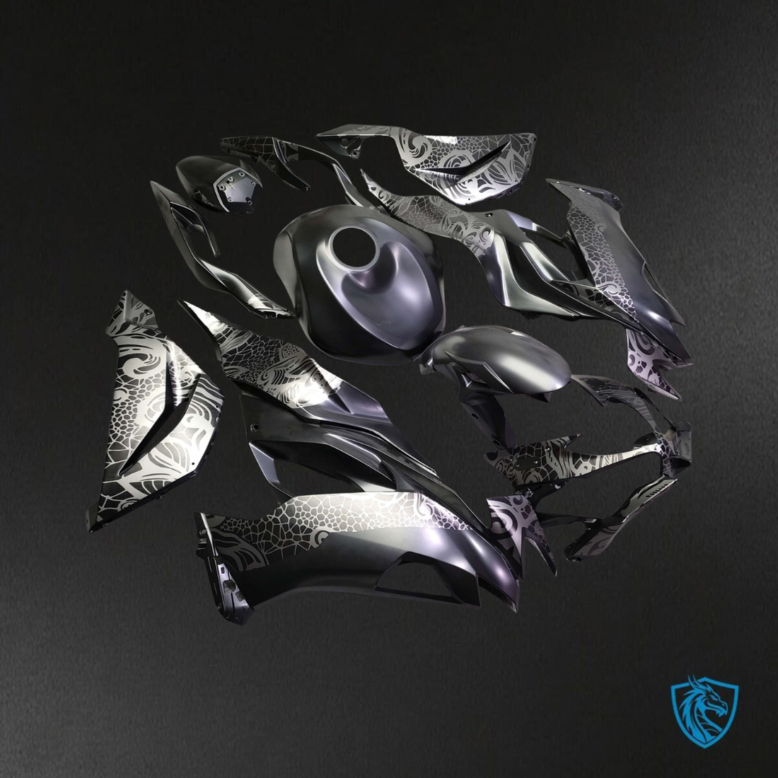 Kawasaki ZX6R (2019-2023) Gloss Black Tribal - Custom ABS Fairing Kit