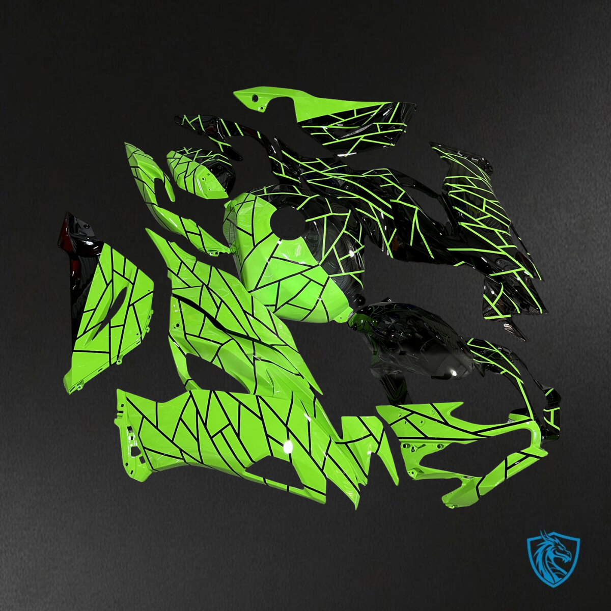 Kawasaki ZX6R (2019-2023) Gloss Black & Green Split ABS Bodywork - Fairings Kit