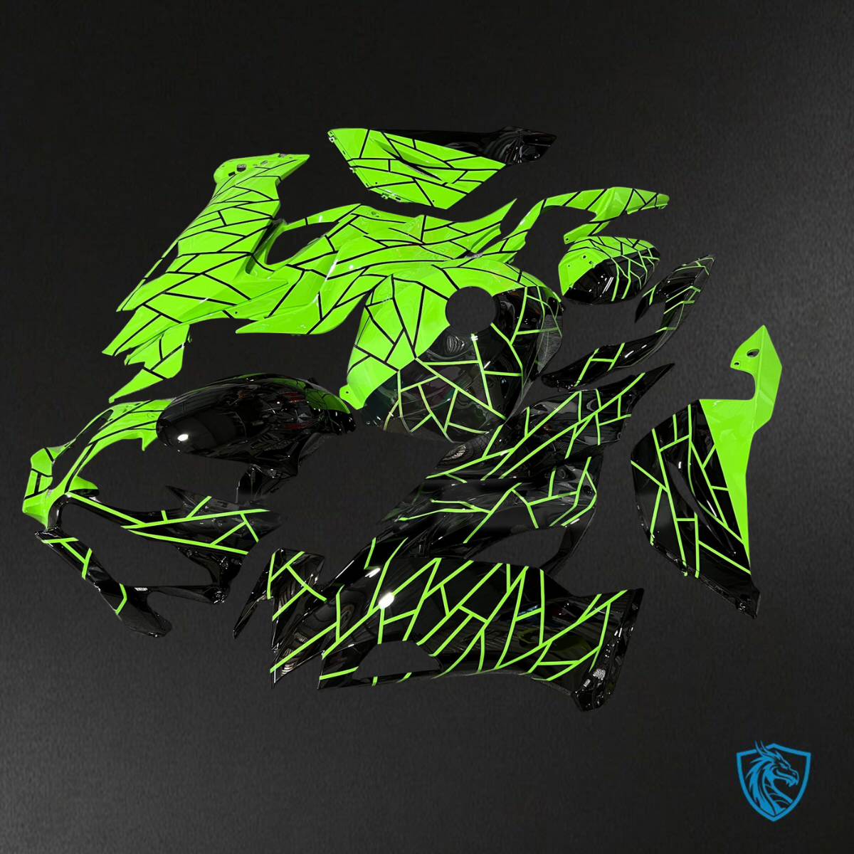 Kawasaki ZX6R (2019-2023) Gloss Black & Green Split ABS Bodywork - Fairings Kit