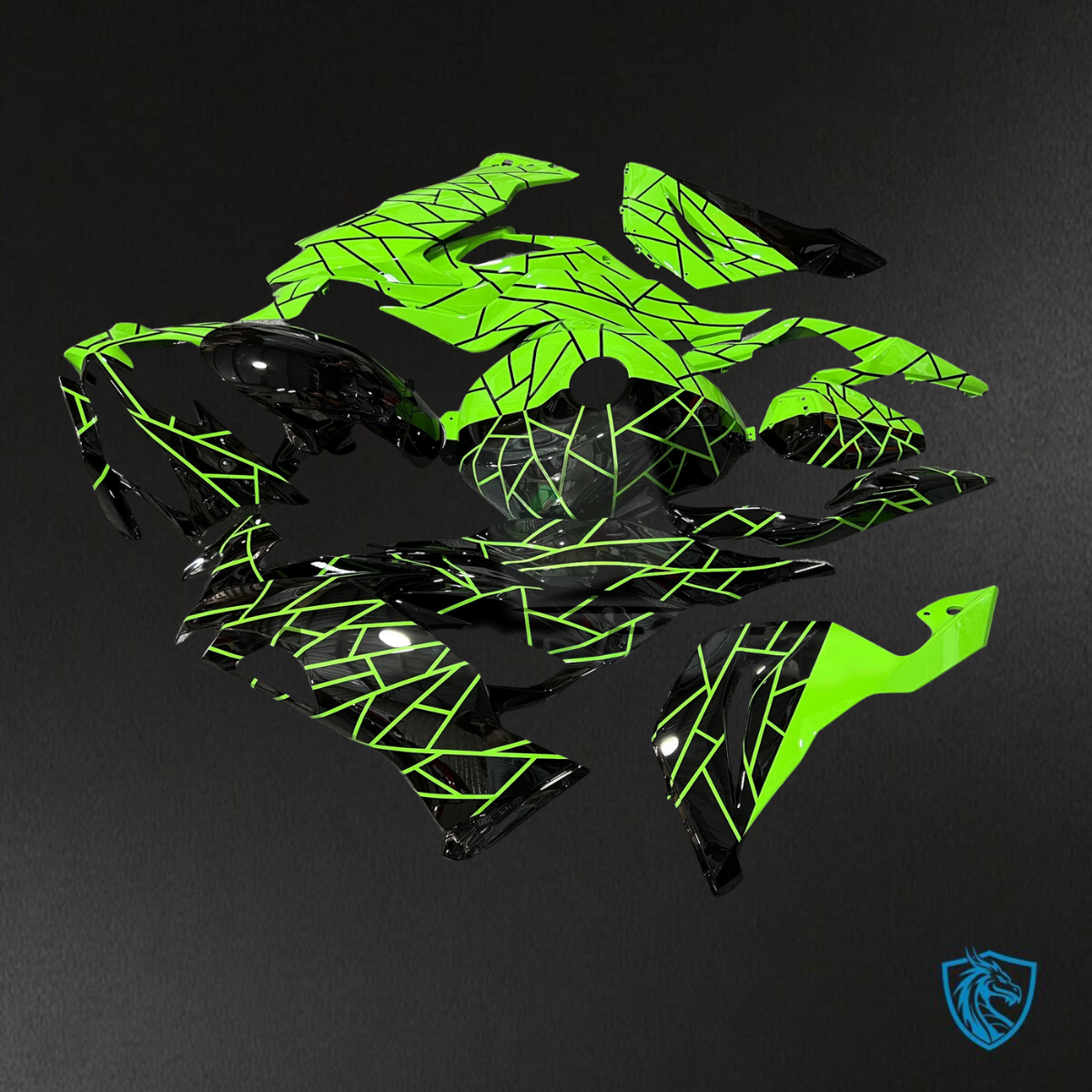 Kawasaki ZX6R (2019-2023) Gloss Black & Green Split ABS Bodywork - Fairings Kit
