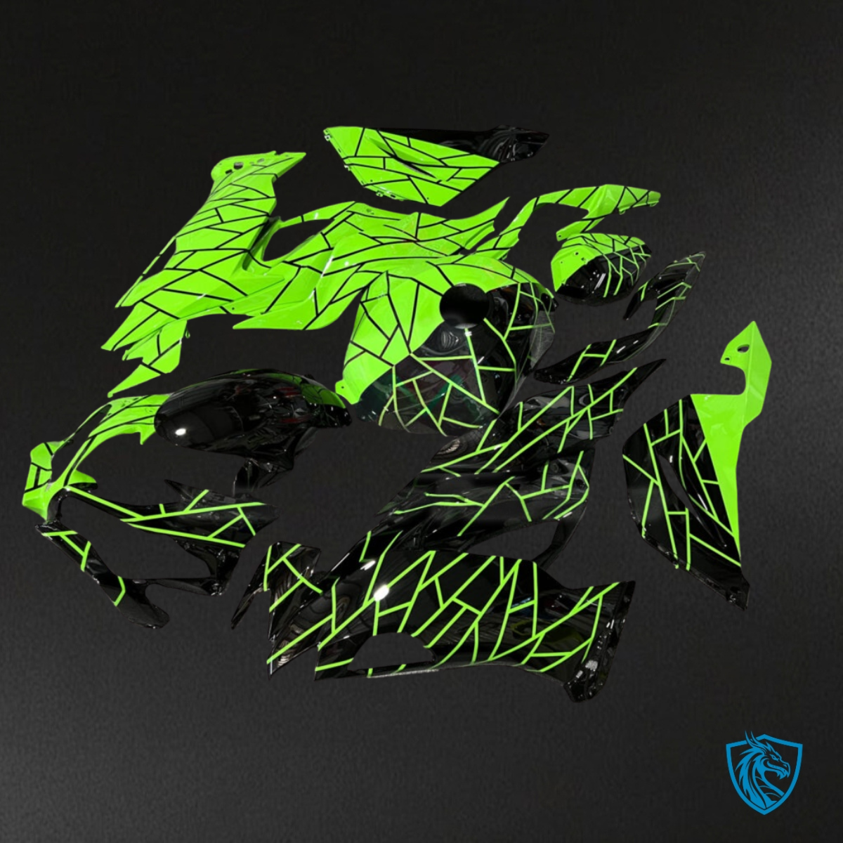 Kawasaki ZX6R (2019-2023) Gloss Black & Green Split - MERGEment Motorcycle Fairings Kit