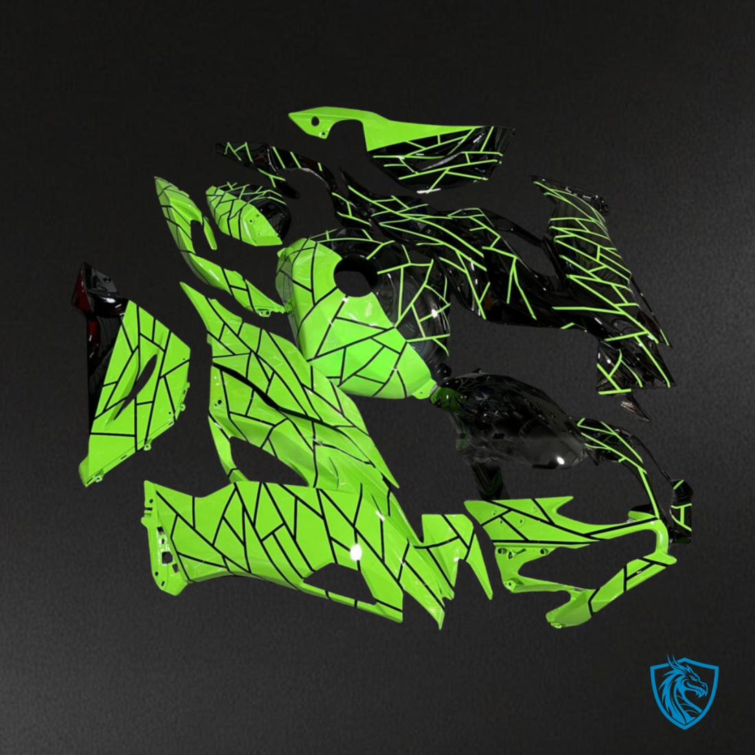 Kawasaki ZX6R (2019-2023) Gloss Black & Green Split - MERGEment Motorcycle Fairings Kit