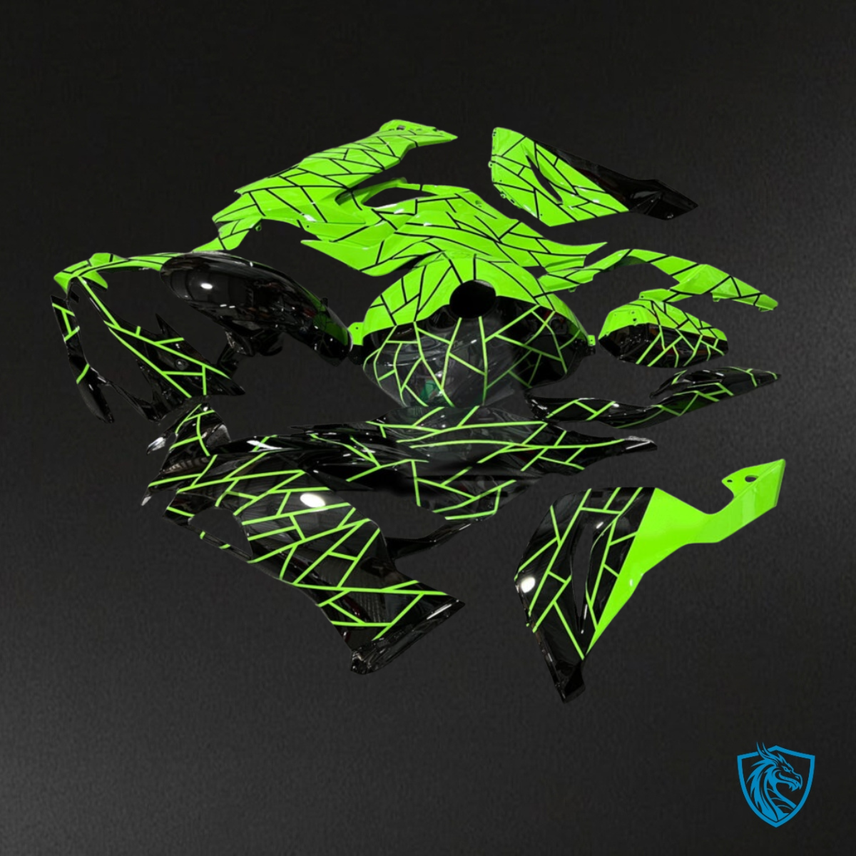 Kawasaki ZX6R (2019-2023) Gloss Black & Green Split - MERGEment Motorcycle Fairings Kit