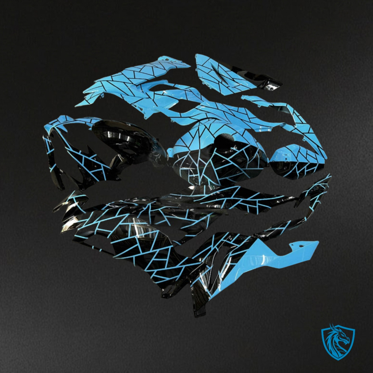 Kawasaki ZX6R (2019-2023) Gloss Black & Blue Split - Aftermarket ABS Bodywork