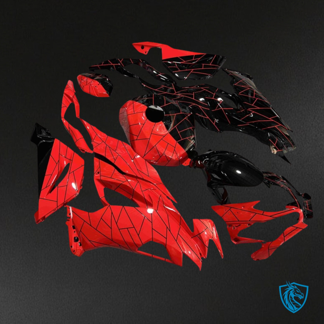 Kawasaki ZX6R (2019-2023) Gloss Black & High Vis Red Split - Custom ABS Fairing Kit