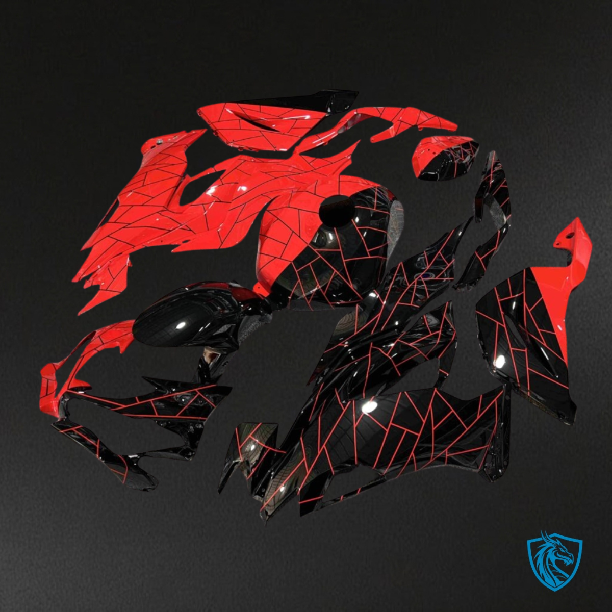 Kawasaki ZX6R (2019-2023) Gloss Black & High Vis Red Split - Custom ABS Fairing Kit
