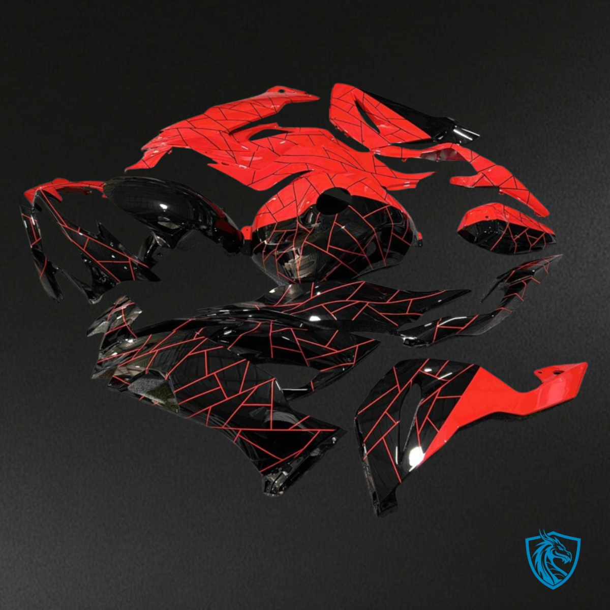 Kawasaki ZX6R (2019-2023) Gloss Black & High Vis Red Split - Custom ABS Fairing Kit