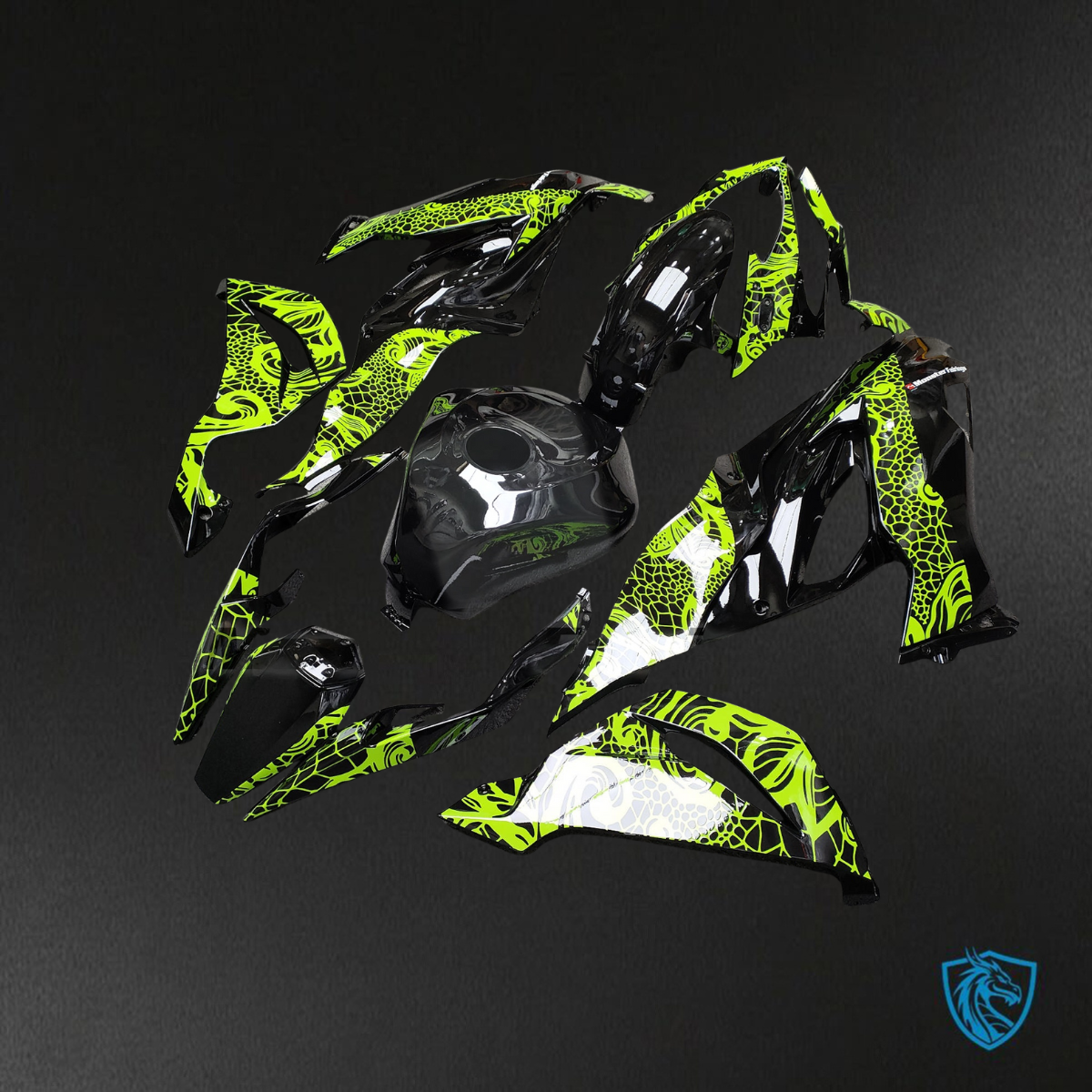 Kawasaki ZX6R (2019-2023) Gloss Black & High Vis Yellow Tribal - Custom ABS Fairing Kit