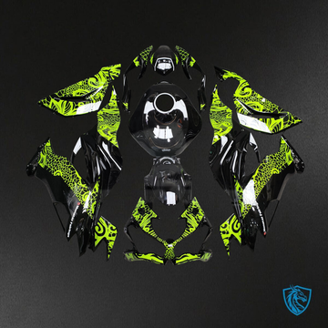 Kawasaki ZX6R (2019-2023) Gloss Black & High Vis Yellow Tribal - Custom ABS Fairing Kit