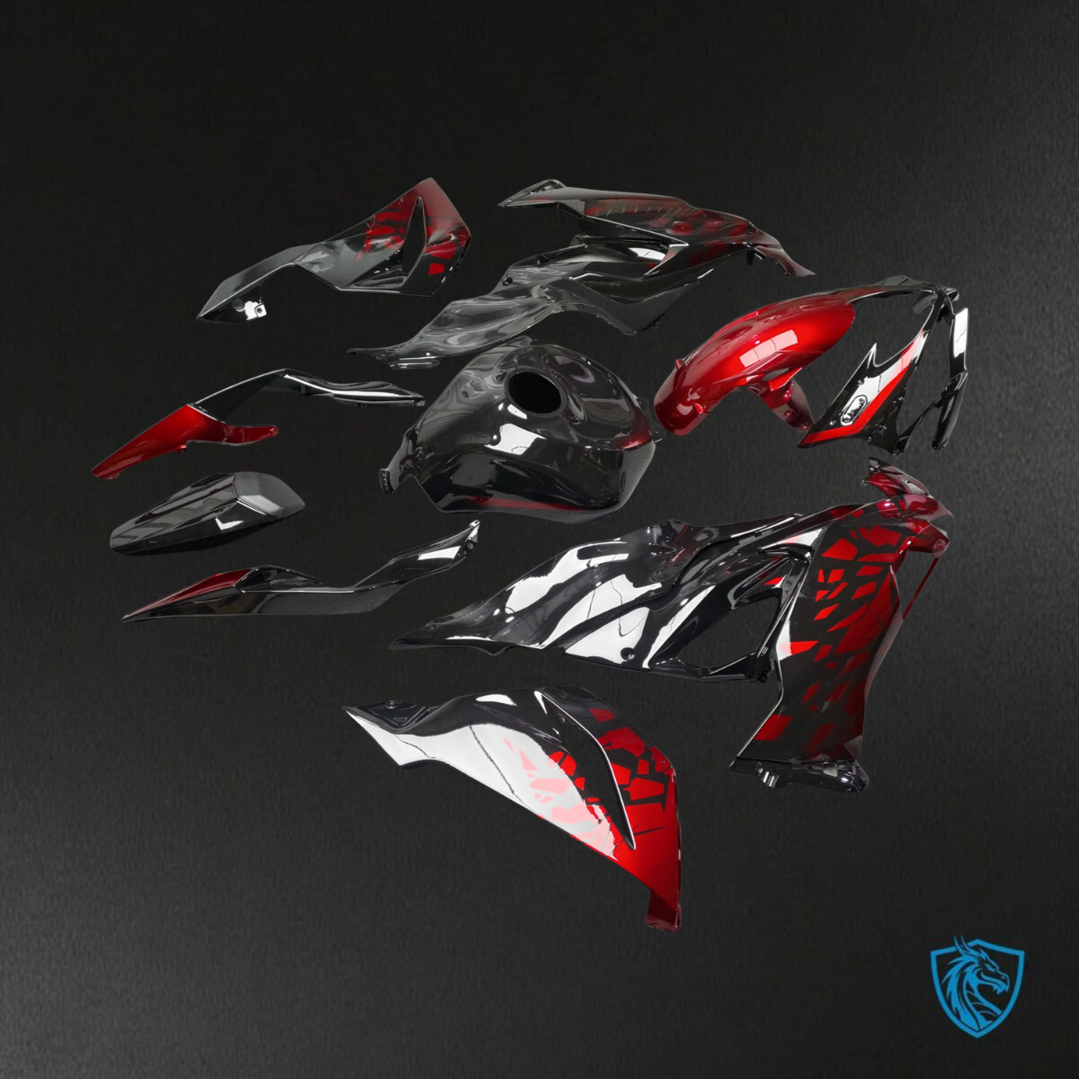 Kawasaki ZX6R (2019-2023) Gloss Black & Red Shattered ABS Bodywork - Fairings Kit