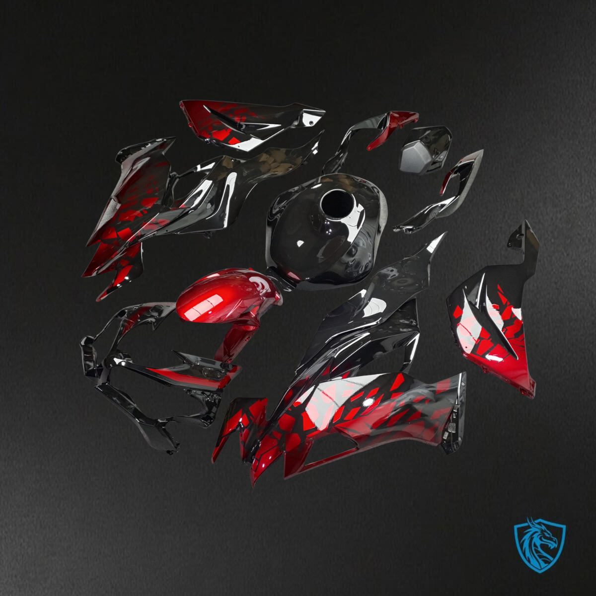Kawasaki ZX6R (2019-2023) Gloss Black & Red Shattered ABS Bodywork - Fairings Kit