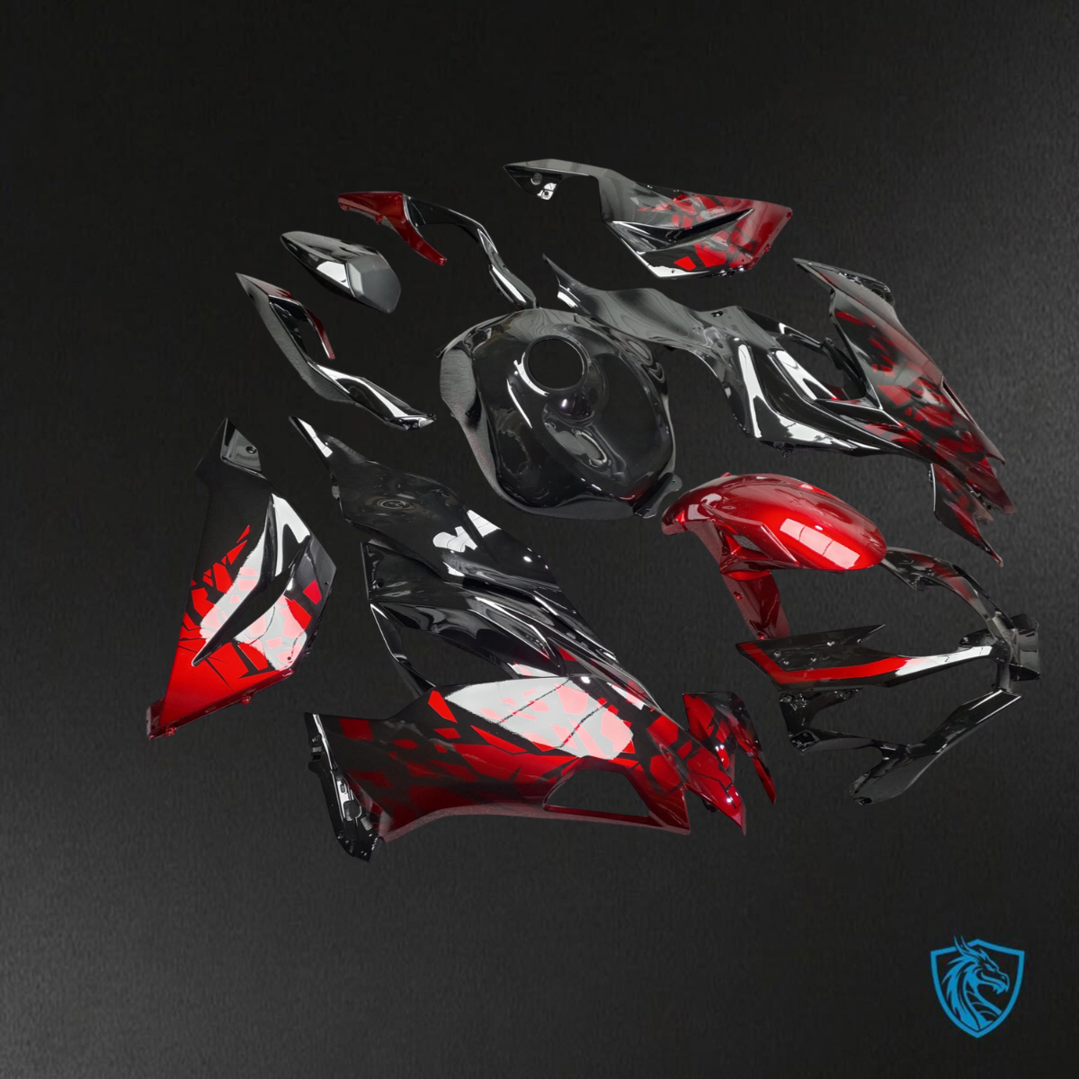 Kawasaki ZX6R (2019-2023) Gloss Black & Red Shattered ABS Bodywork - Fairings Kit