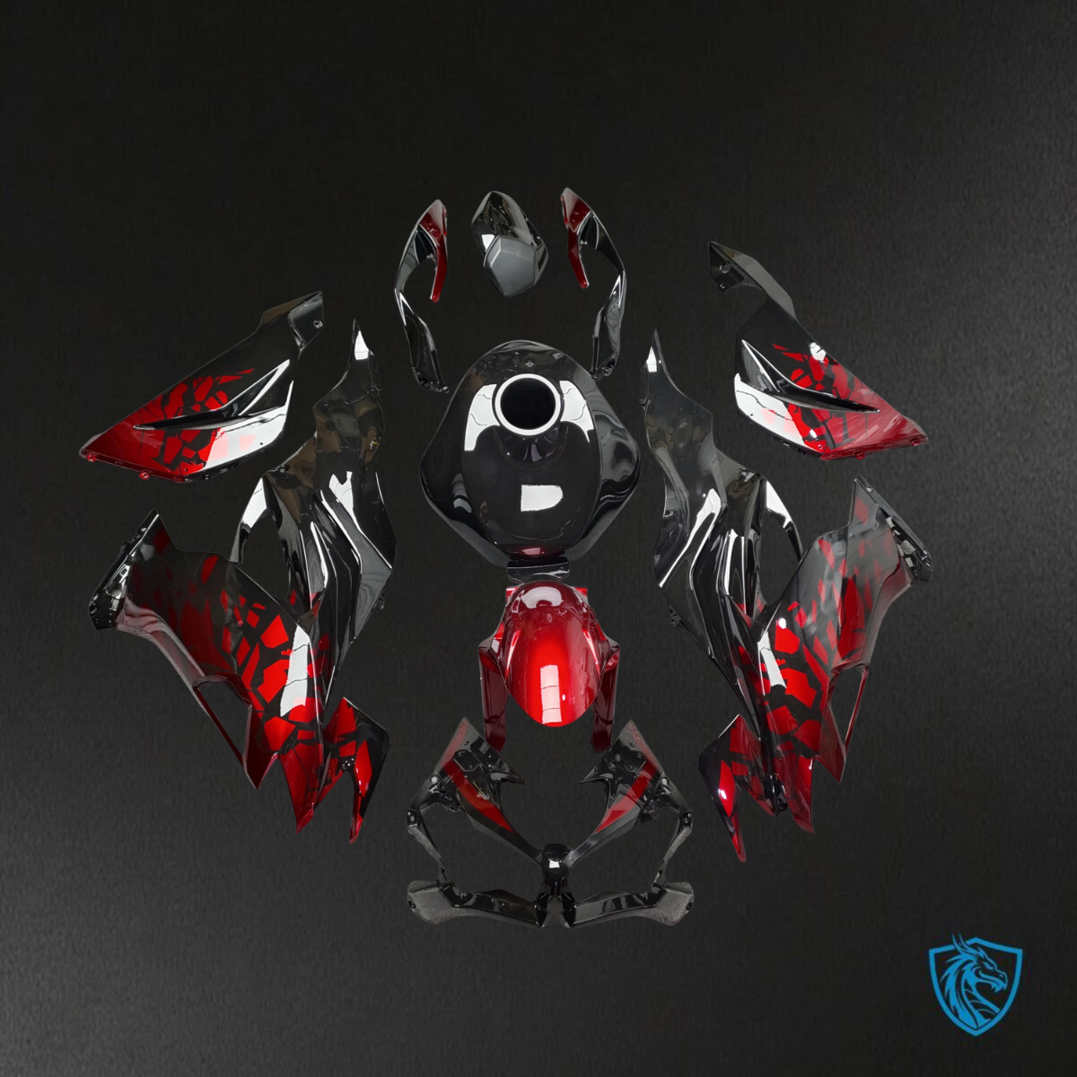 Kawasaki ZX6R (2019-2023) Gloss Black & Red Shattered ABS Bodywork - Fairings Kit