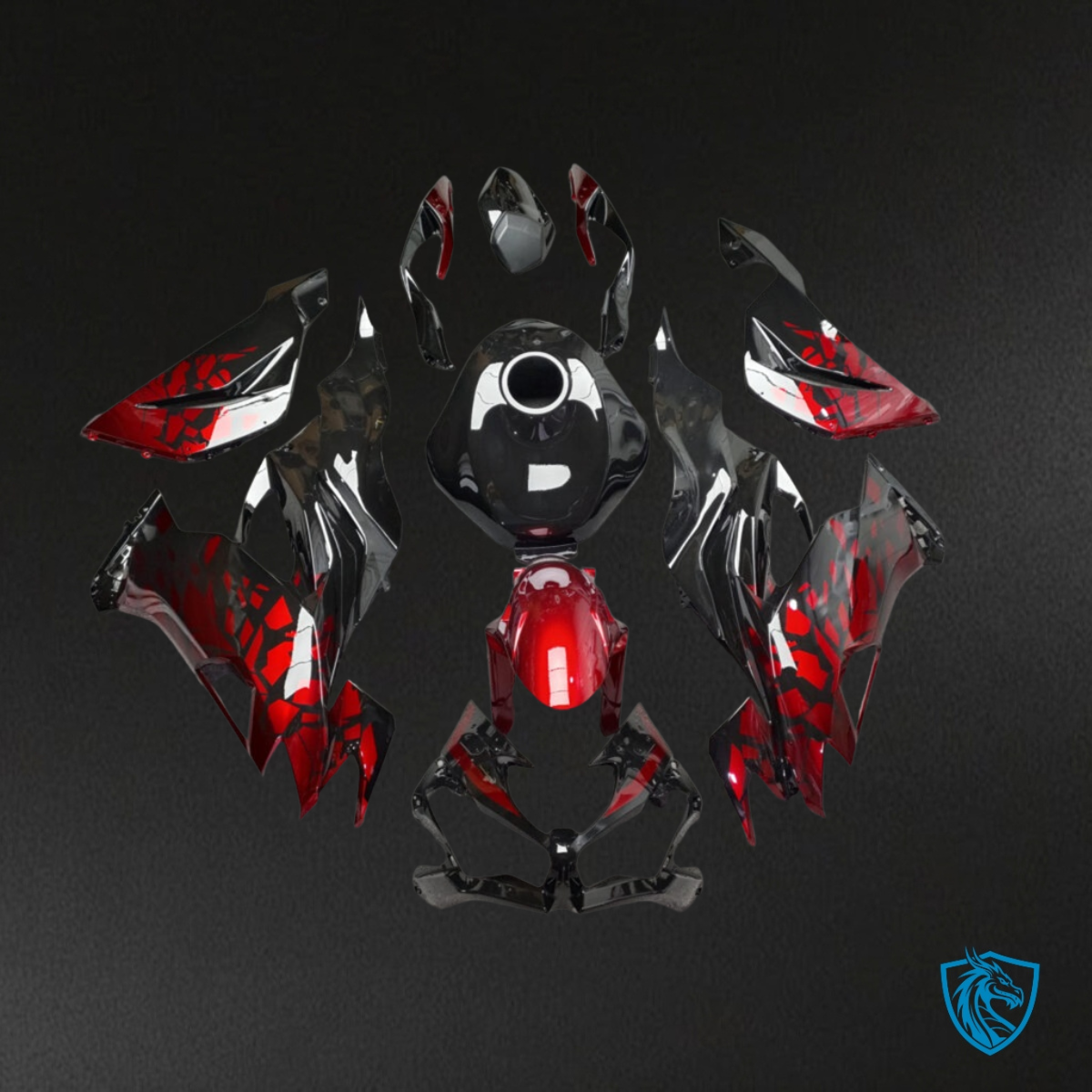 Kawasaki ZX6R (2019-2023) Gloss Black & Red Shattered - Custom ABS Fairing Kit