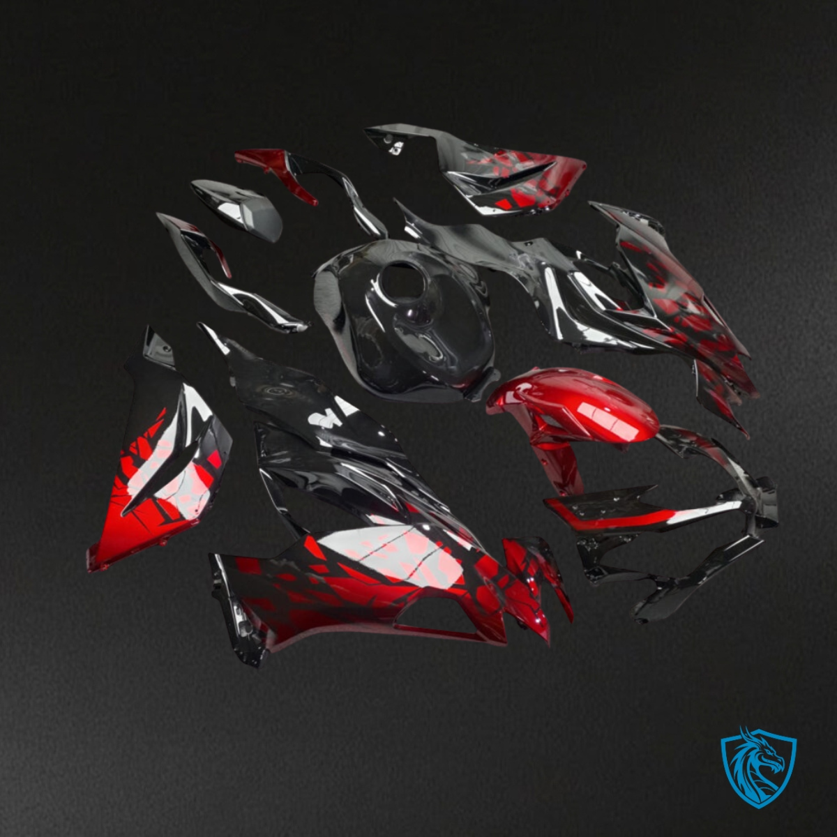 Kawasaki ZX6R (2019-2023) Gloss Black & Red Shattered - Custom ABS Fairing Kit