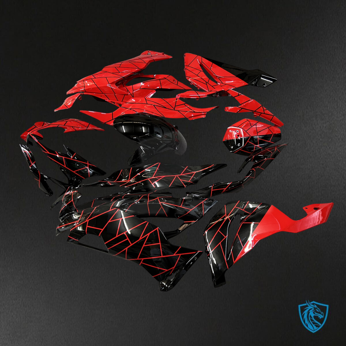 Kawasaki ZX6R (2019-2023) Gloss Black & Red Split - Replacement Motorcycle Fairings Kit