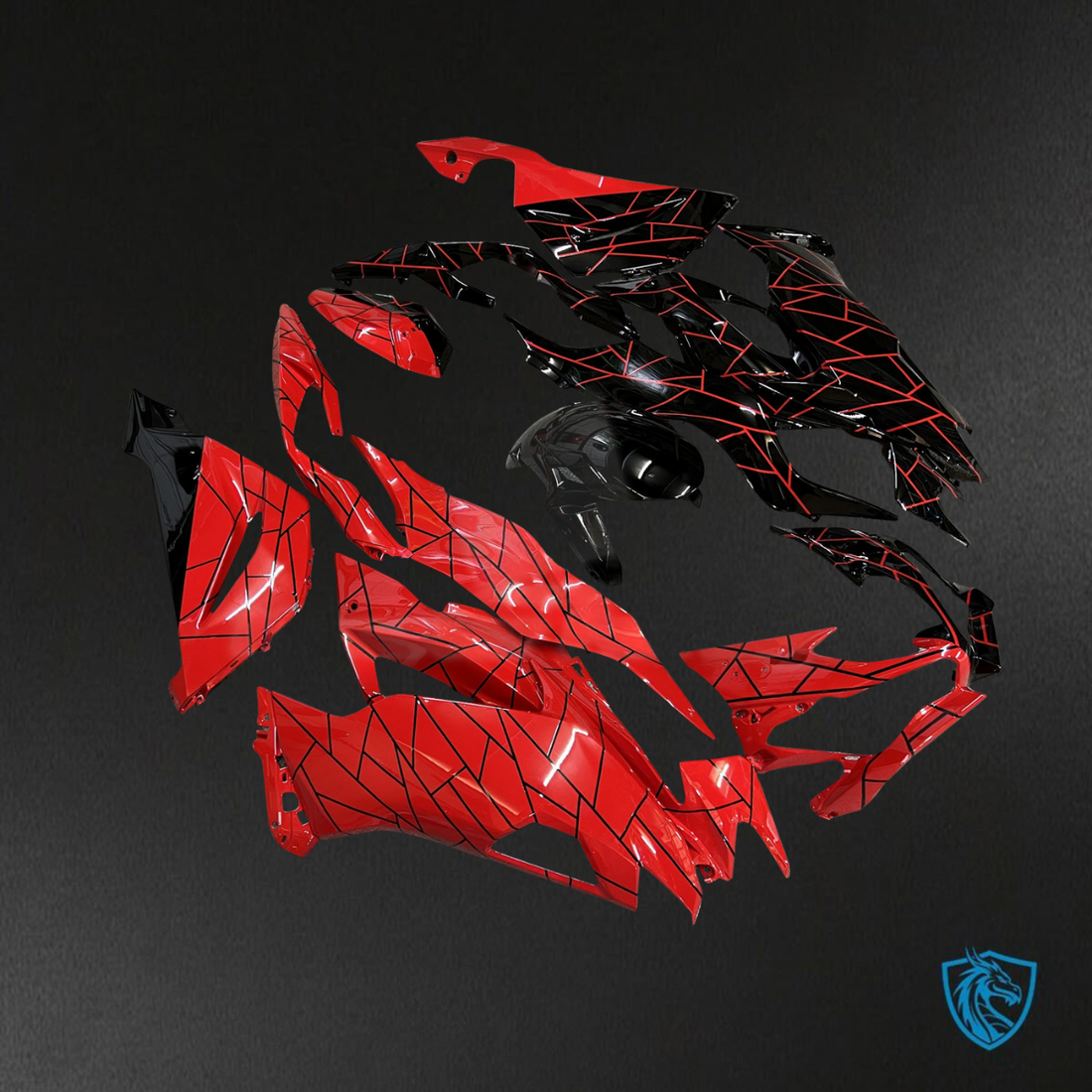 Kawasaki ZX6R (2019-2023) Gloss Black & Red Split - Replacement Motorcycle Fairings Kit