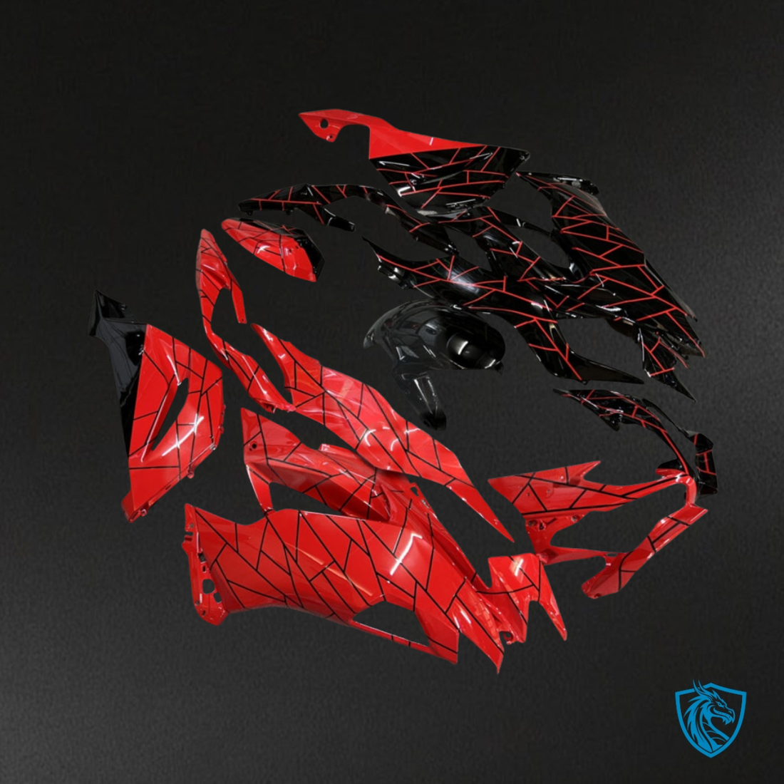 Kawasaki ZX6R (2019-2023) Gloss Black & Red Split - MERGEment Motorcycle Fairings Kit