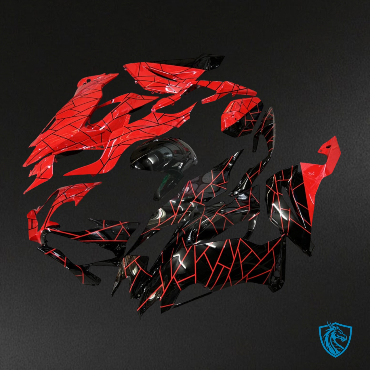 Kawasaki ZX6R (2019-2023) Gloss Black & Red Split - MERGEment Motorcycle Fairings Kit