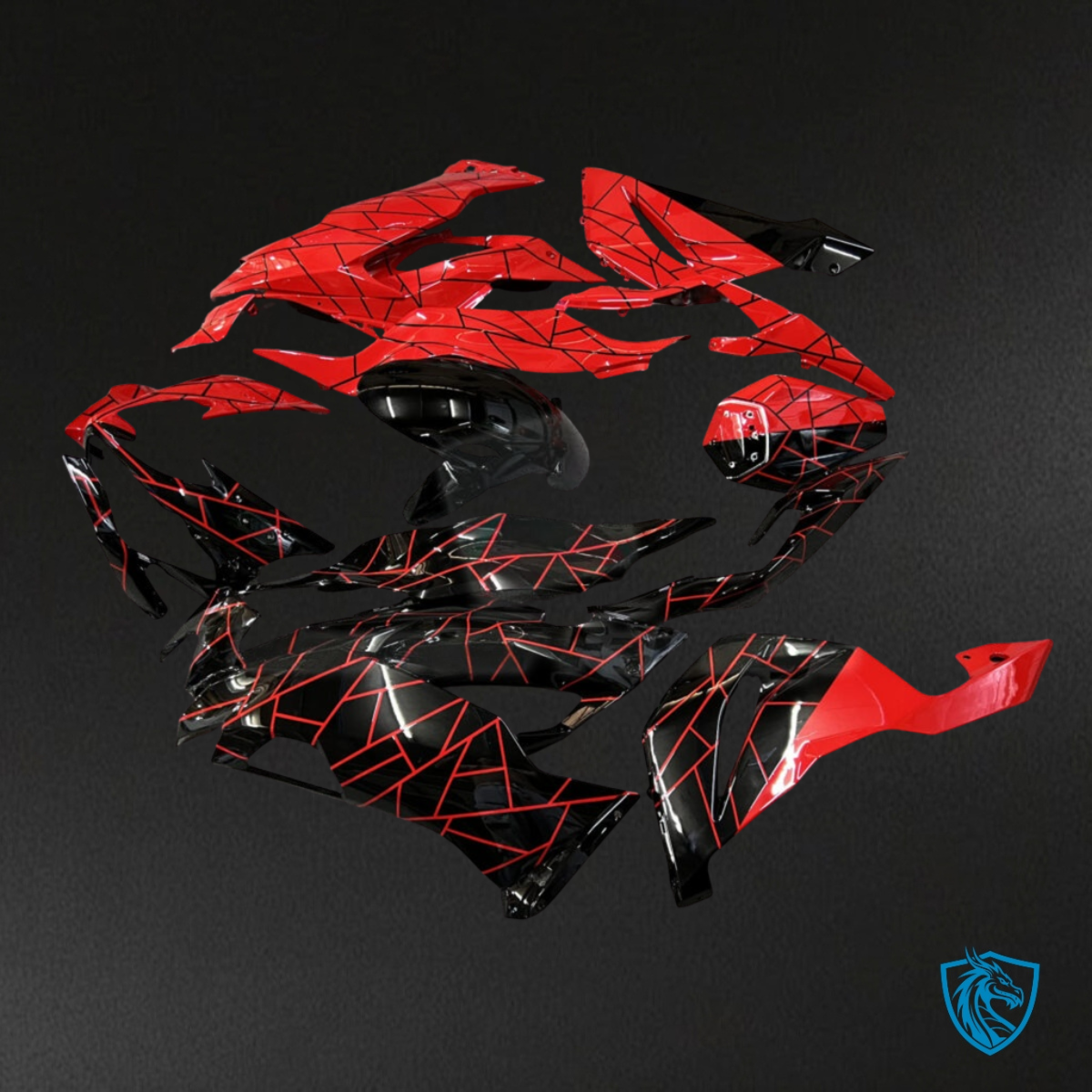 Kawasaki ZX6R (2019-2023) Gloss Black & Red Split - MERGEment Motorcycle Fairings Kit