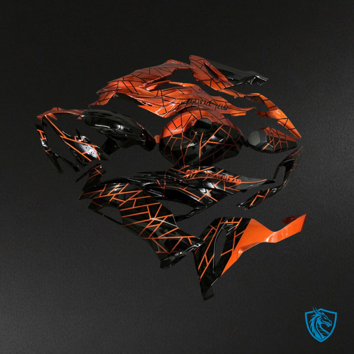 Kawasaki ZX6R (2019-2023) Gloss Black & Metallic Orange Fairing Kit | ABS Bodywork