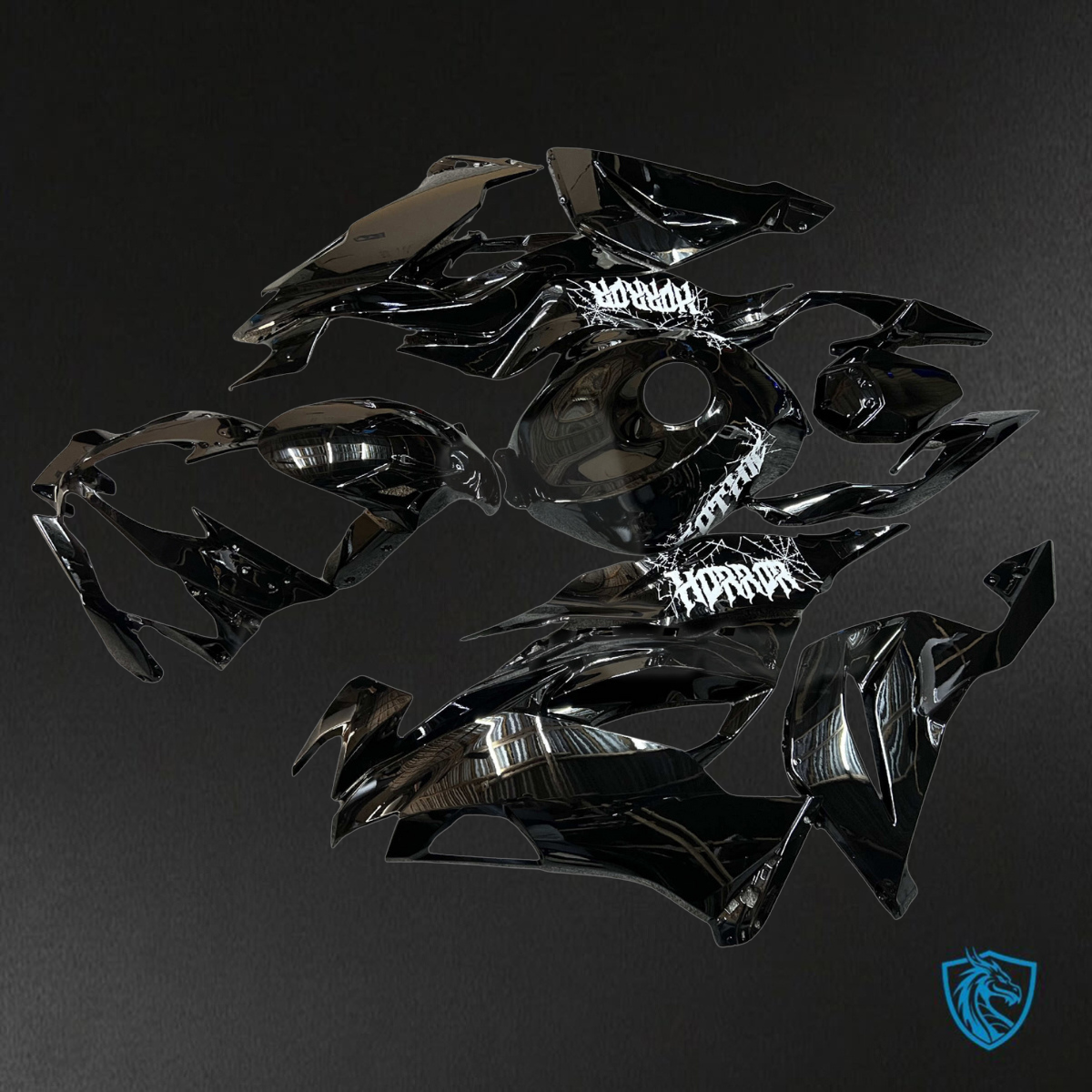 Kawasaki ZX6R (2019-2023) Gloss Black & White Fairings Kit - Aftermarket ABS Bodywork