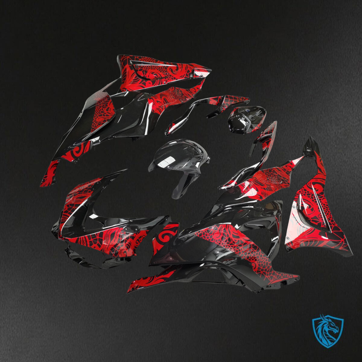 Kawasaki ZX6R (2019-2023) Gloss Black & Red Tribal ABS Bodywork - Fairings Kit