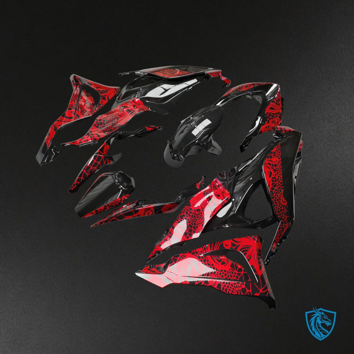 Kawasaki ZX6R (2019-2023) Gloss Black & Red Tribal ABS Bodywork - Fairings Kit
