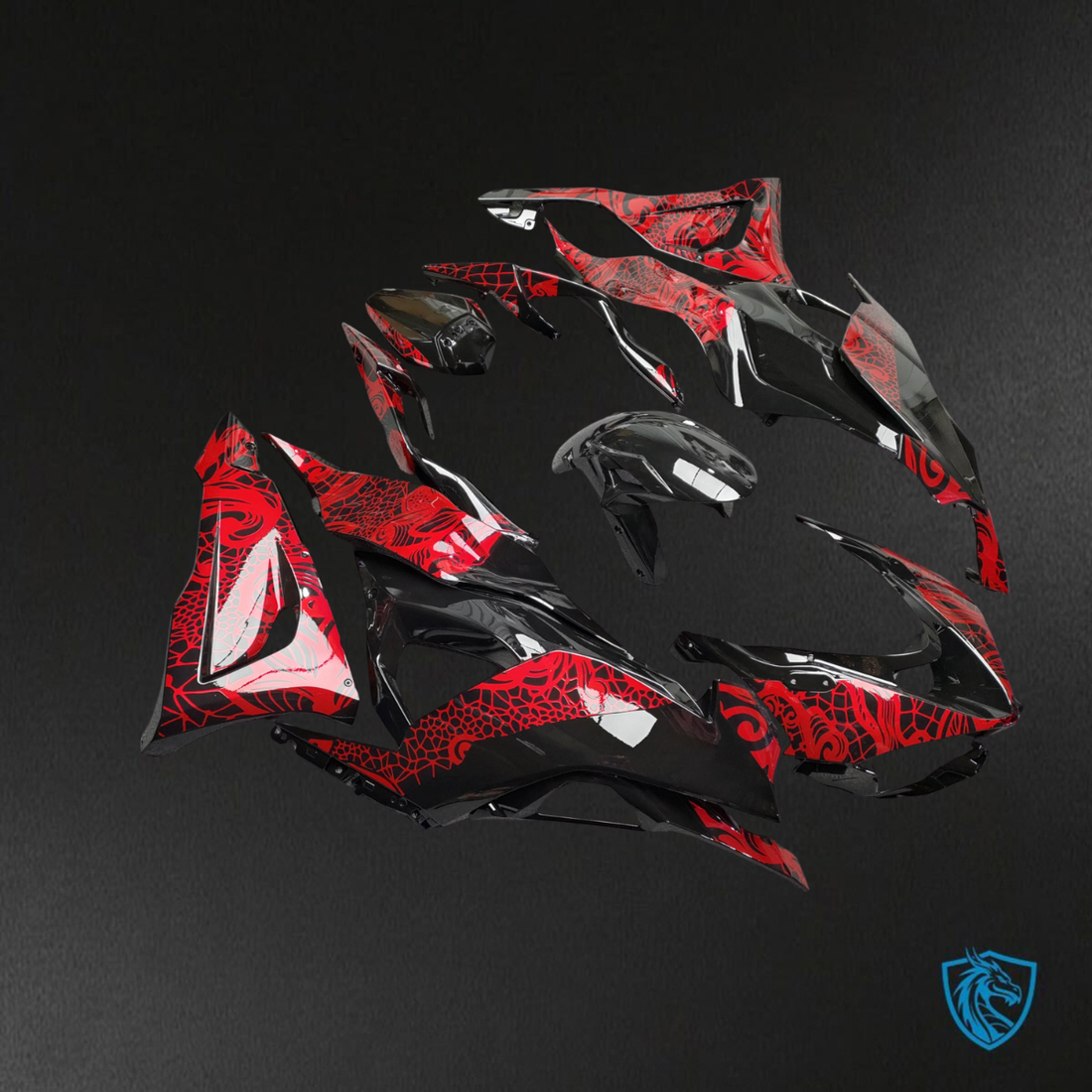 Kawasaki ZX6R (2019-2023) Gloss Black & Red Tribal ABS Bodywork - Fairings Kit