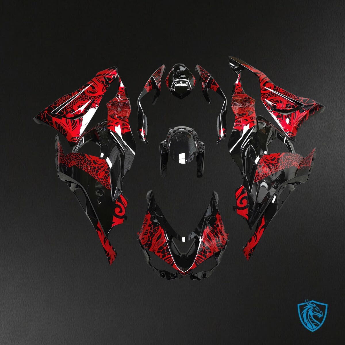 Kawasaki ZX6R (2019-2023) Gloss Black & Red Tribal ABS Bodywork - Fairings Kit