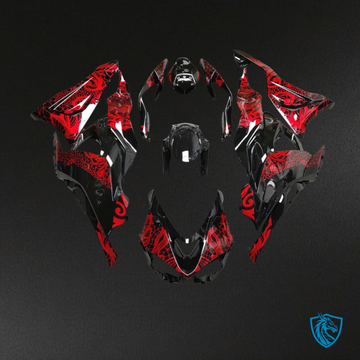 Kawasaki ZX6R (2019-2023) Gloss Black & Red Tribal Fairings Kit - Aftermarket ABS Bodywork
