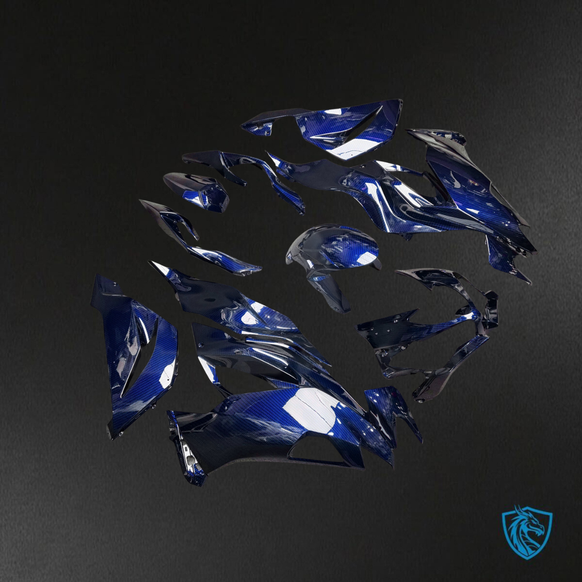 Kawasaki ZX6R (2019-2023) Gloss Blue Carbon Fiber Fairings Kit - Aftermarket ABS Bodywork