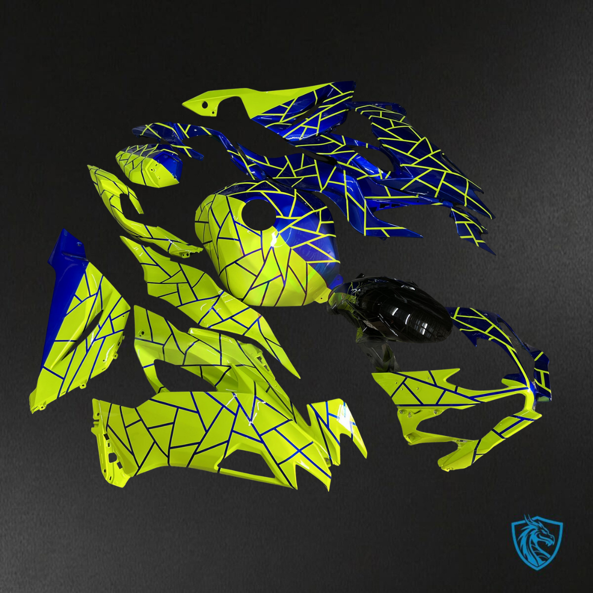 Kawasaki ZX6R (2019-2023) Gloss Blue & High Vis Yellow Split - Replacement Motorcycle Fairings Kit