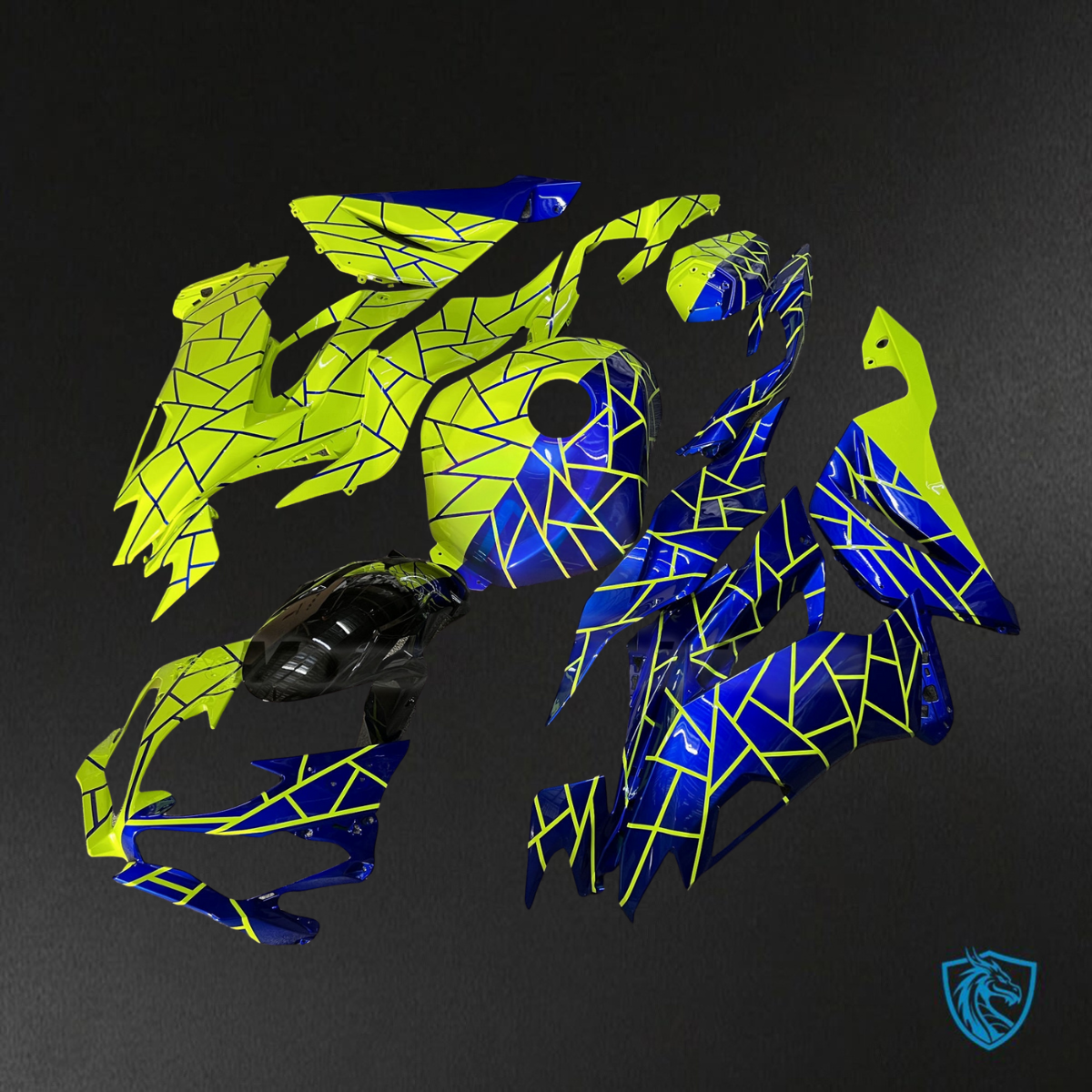 Kawasaki ZX6R (2019-2023) Gloss Blue & High Vis Yellow Split - Replacement Motorcycle Fairings Kit