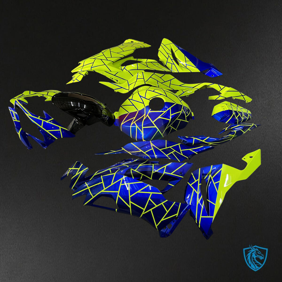 Kawasaki ZX6R (2019-2023) Gloss Blue & High Vis Yellow Split - Replacement Motorcycle Fairings Kit