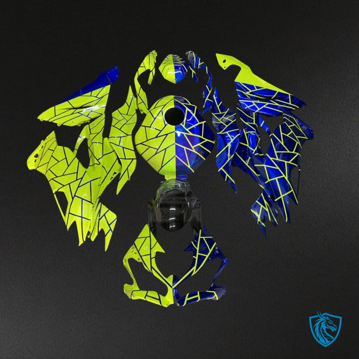 Kawasaki ZX6R (2019-2023) Gloss Blue & High Vis Green Split Fairing Kit | ABS Bodywork
