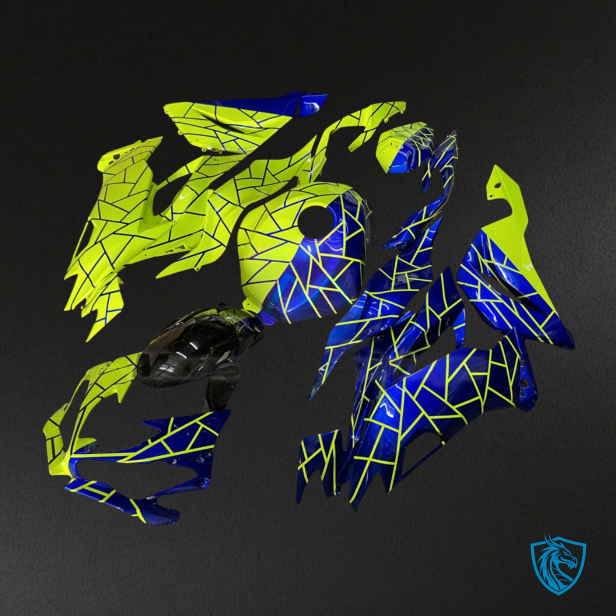 Kawasaki ZX6R (2019-2023) Gloss Blue & High Vis Green Split Fairing Kit | ABS Bodywork