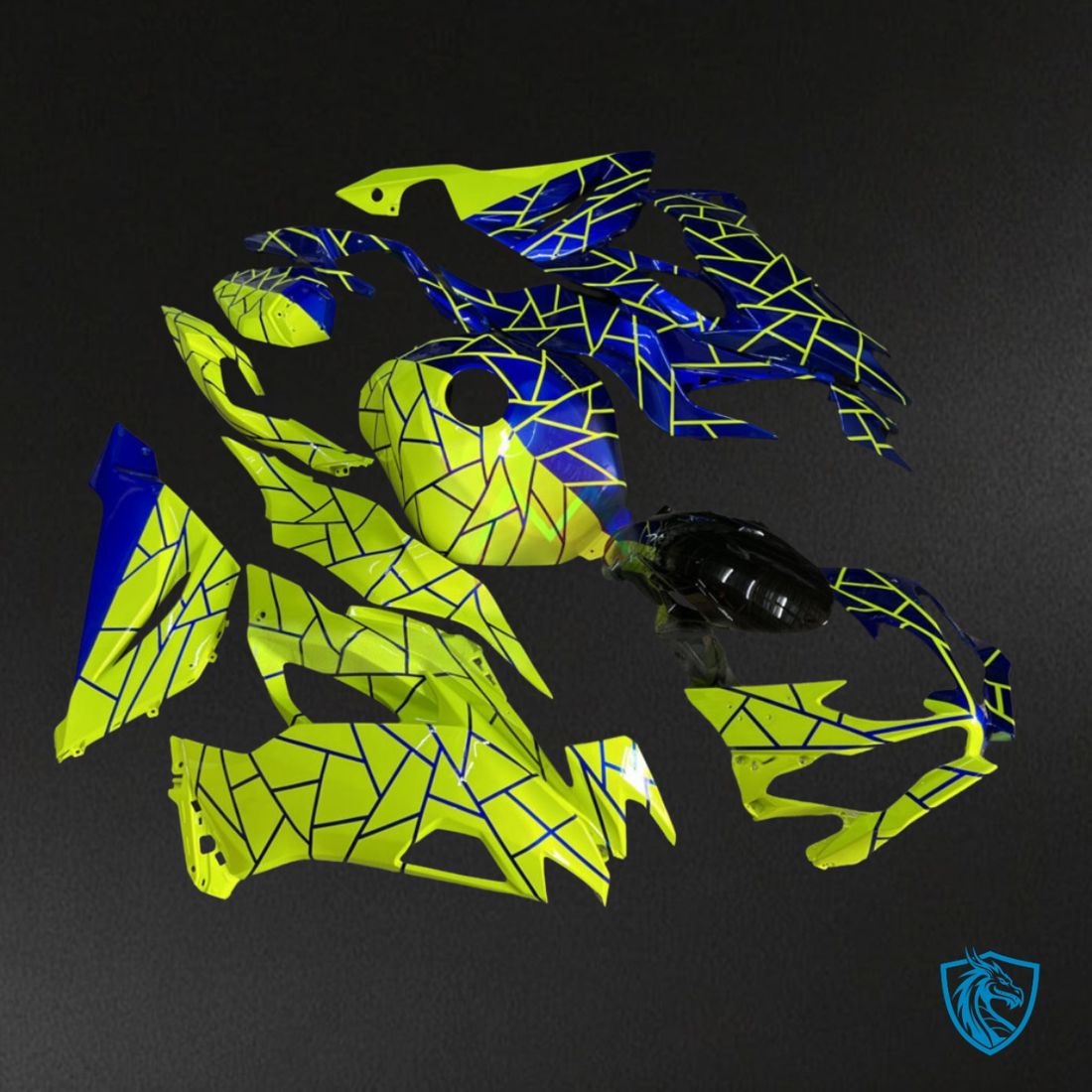 Kawasaki ZX6R (2019-2023) Gloss Blue & High Vis Green Split Fairing Kit | ABS Bodywork