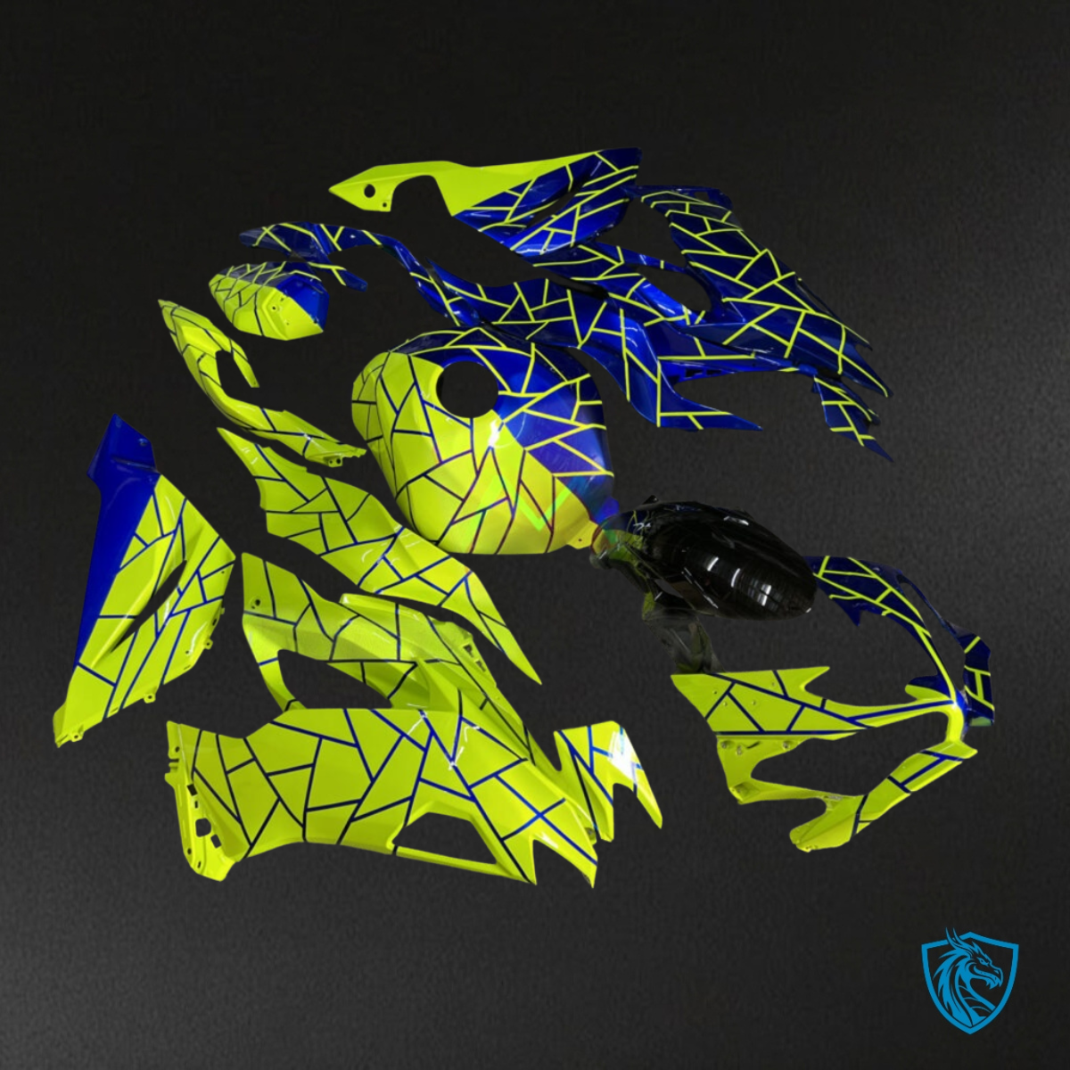 Kawasaki ZX6R (2019-2023) Gloss Blue & High Vis Green Split Fairing Kit | ABS Bodywork