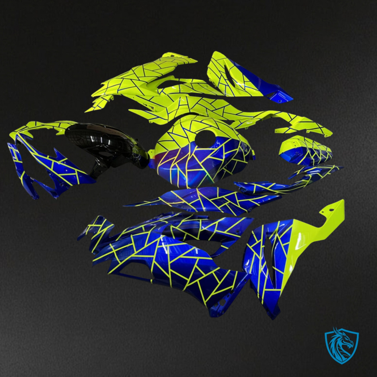Kawasaki ZX6R (2019-2023) Gloss Blue & High Vis Green Split Fairing Kit | ABS Bodywork