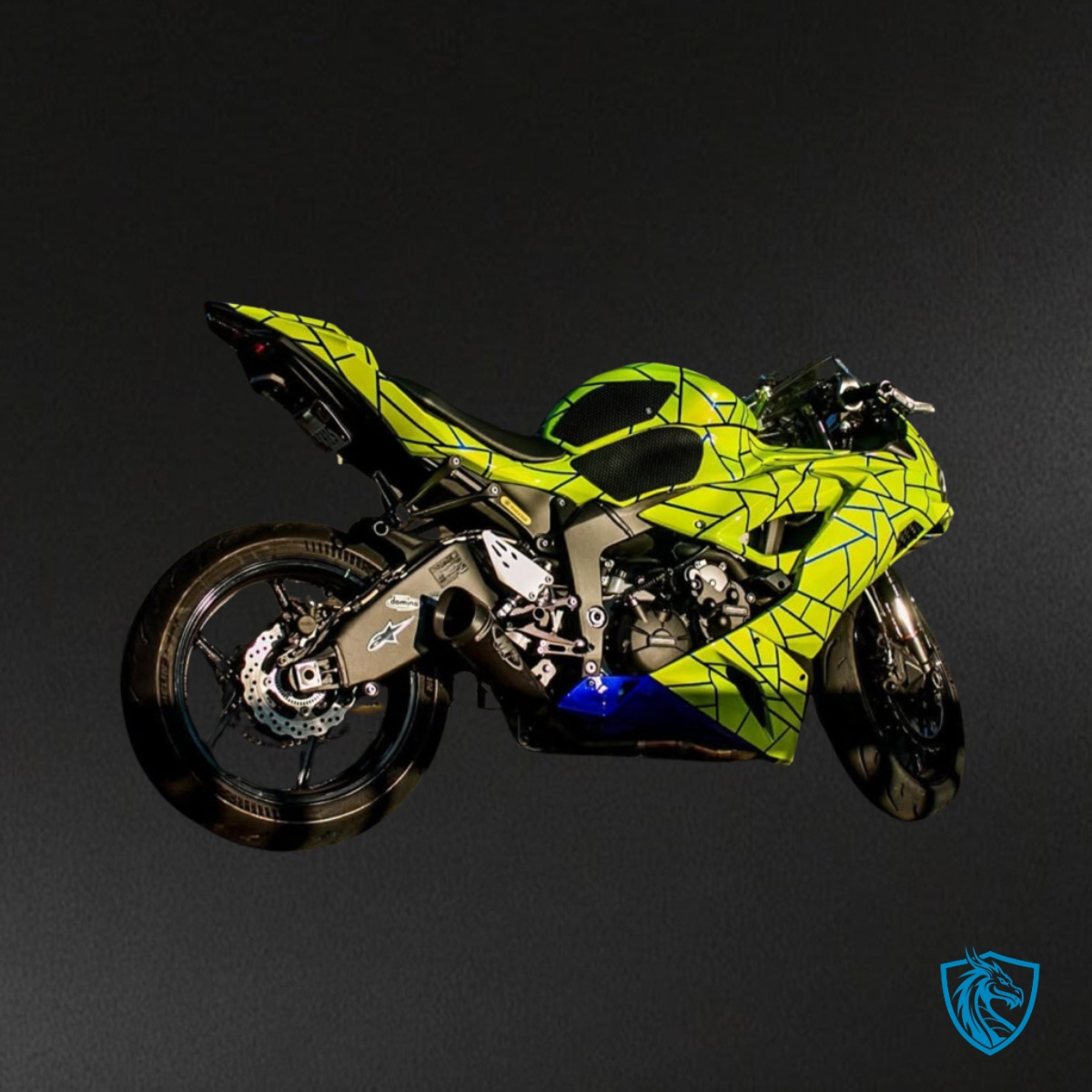 Kawasaki ZX6R (2019-2023) Gloss Blue & High Vis Green Split Fairing Kit | ABS Bodywork