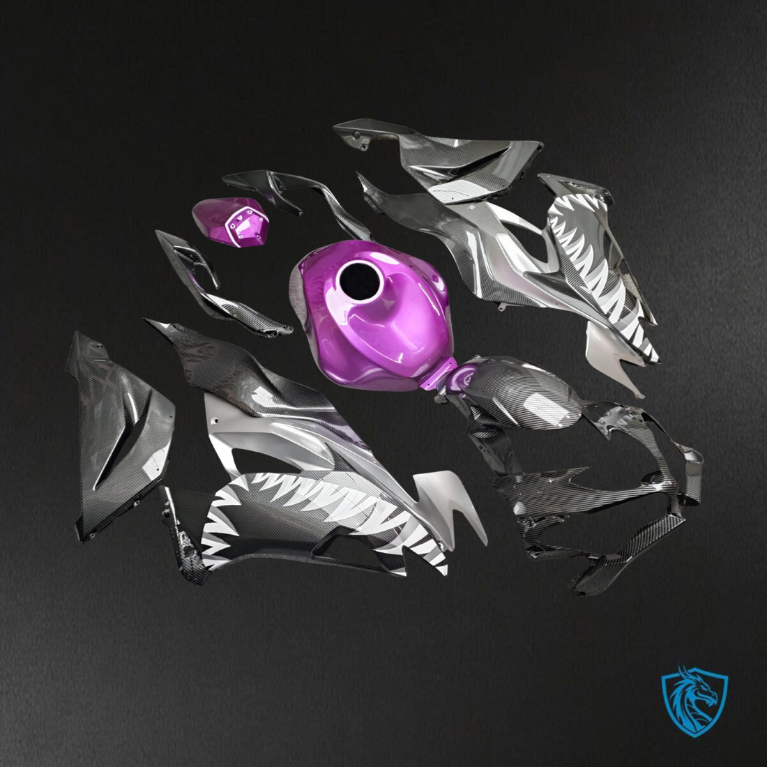 Kawasaki ZX6R (2019-2023) Black & Purple Shark Carbon Fiber - Custom ABS Fairing Kit