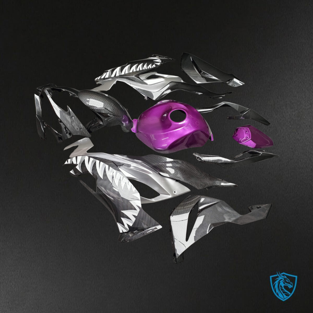 Kawasaki ZX6R (2019-2023) Black & Purple Shark Carbon Fiber - Custom ABS Fairing Kit