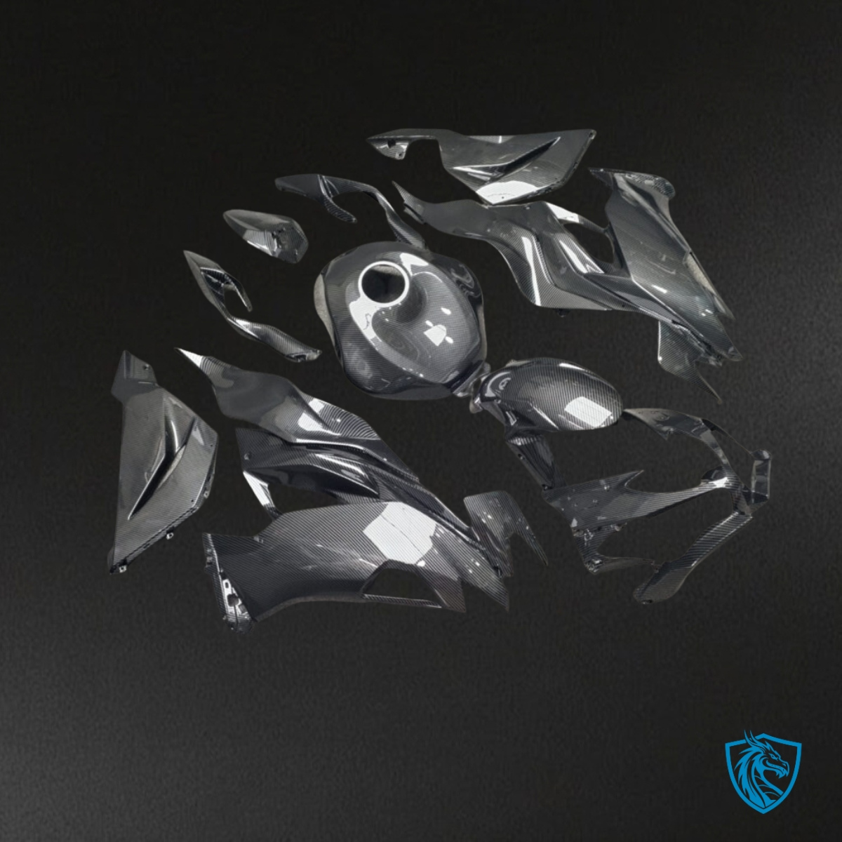 Kawasaki ZX6R (2019-2023) Gloss Black Carbon Fiber Style Fairing Kit | ABS Bodywork