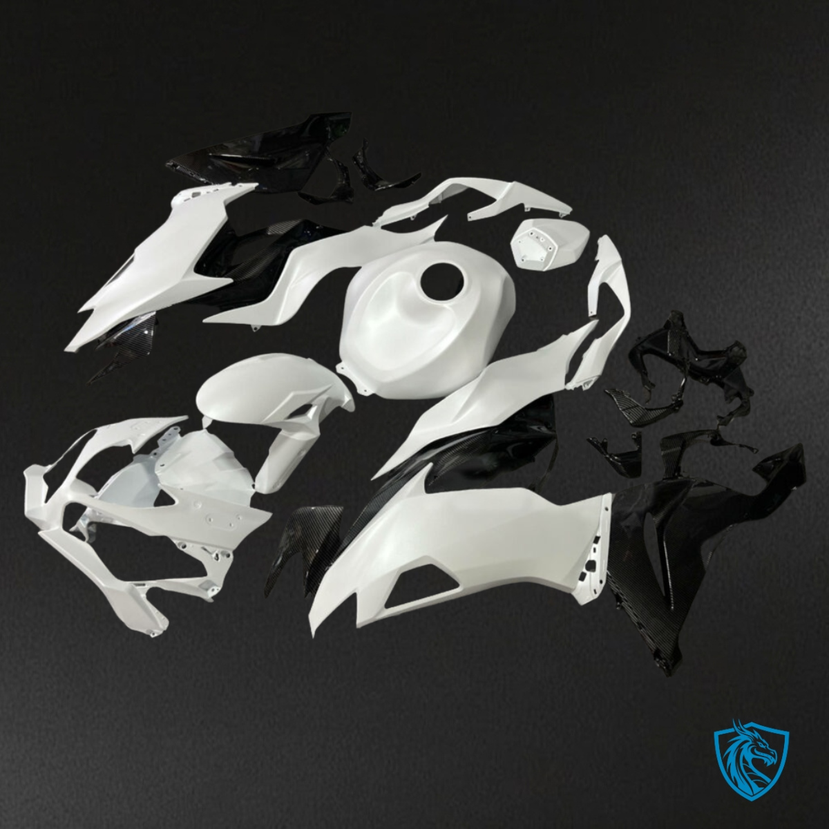 Kawasaki ZX6R (2019-2023) Gloss White & Black Carbon Fiber Fairing Kit | ABS Bodywork