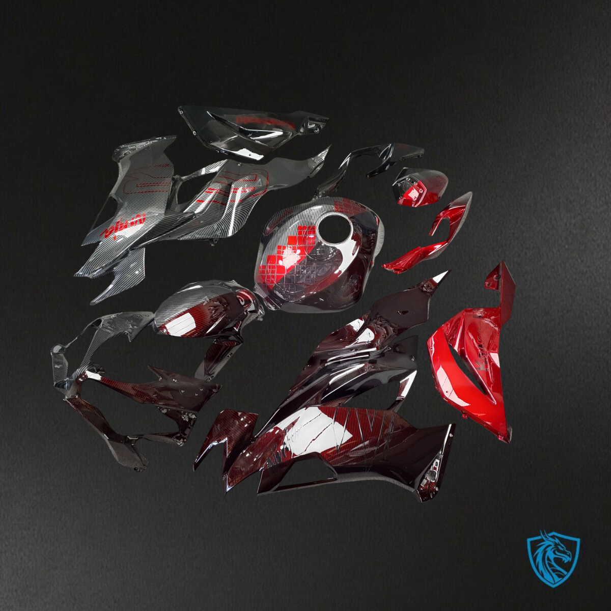 Kawasaki ZX6R (2019-2023) Gloss Black & Red Carbon Fiber ABS Bodywork - Fairings Kit