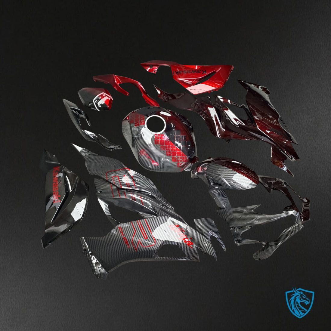 Kawasaki ZX6R (2019-2023) Gloss Black & Red Carbon Fiber ABS Bodywork - Fairings Kit